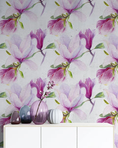 Tapet personalizat floral cu flori de magnolia liliflora pe un fundal alb magnolia liliiflora