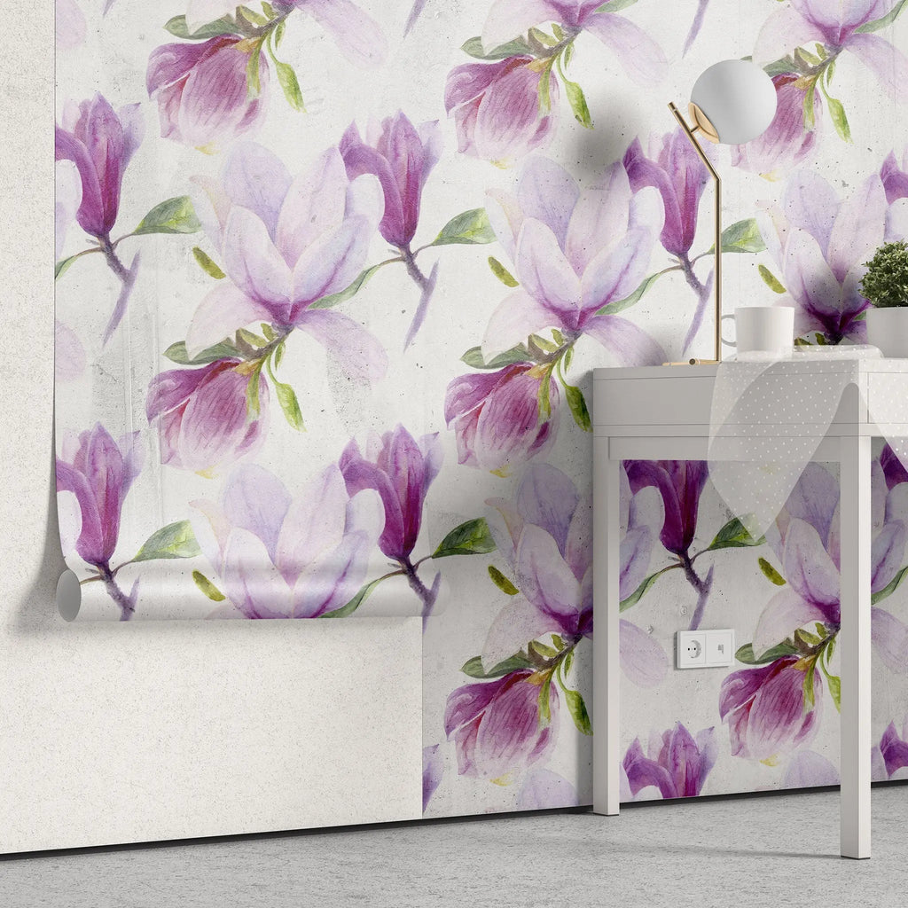Tapet personalizat floral cu flori de magnolia liliflora pe un fundal alb magnolia liliiflora