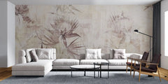 Tapet personalizat floral cu flori fade pe un fundal bej faiantat faded tile flowers