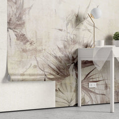 Tapet personalizat floral cu flori fade pe un fundal bej faiantat faded tile flowers