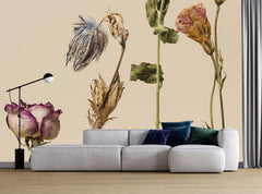 Tapet personalizat floral cu flori uscate pe un fundal bej dried flowers