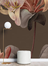 Fototapet personalizat floral cu flori texturate pe un fundal maro textured flowers