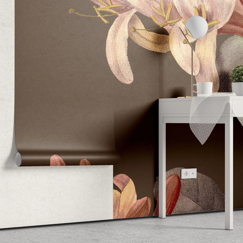 Fototapet personalizat floral cu flori texturate pe un fundal maro textured flowers