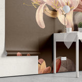 Fototapet personalizat floral cu flori texturate pe un fundal maro textured flowers