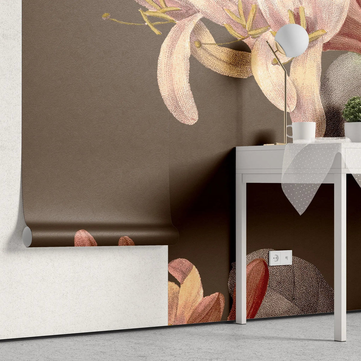 Fototapet personalizat floral cu flori texturate pe un fundal maro textured flowers