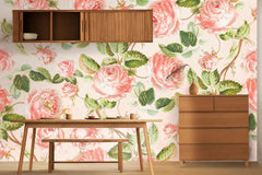 Tapet personalizat floral cu bujori infloriti rozalii in stil retro retro peony