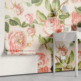 Tapet personalizat floral cu bujori infloriti rozalii in stil retro retro peony