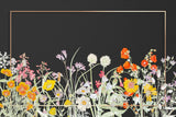 Tapet personalizat floral cu flori in culori vivide cu rama aurie subtire pe un fundal negru black farmed flowers