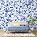 Tapet personalizat floral cu flori albastre in stil olandez dutch blue flowers