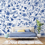 Tapet personalizat floral cu flori albastre in stil olandez dutch blue flowers