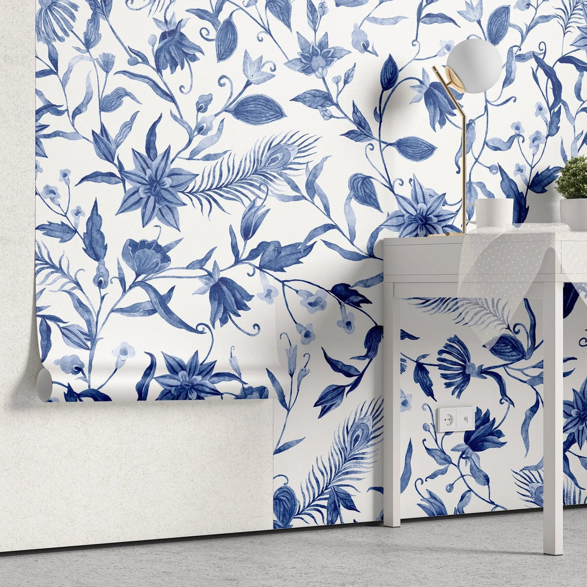 Tapet personalizat floral cu flori albastre in stil olandez dutch blue flowers