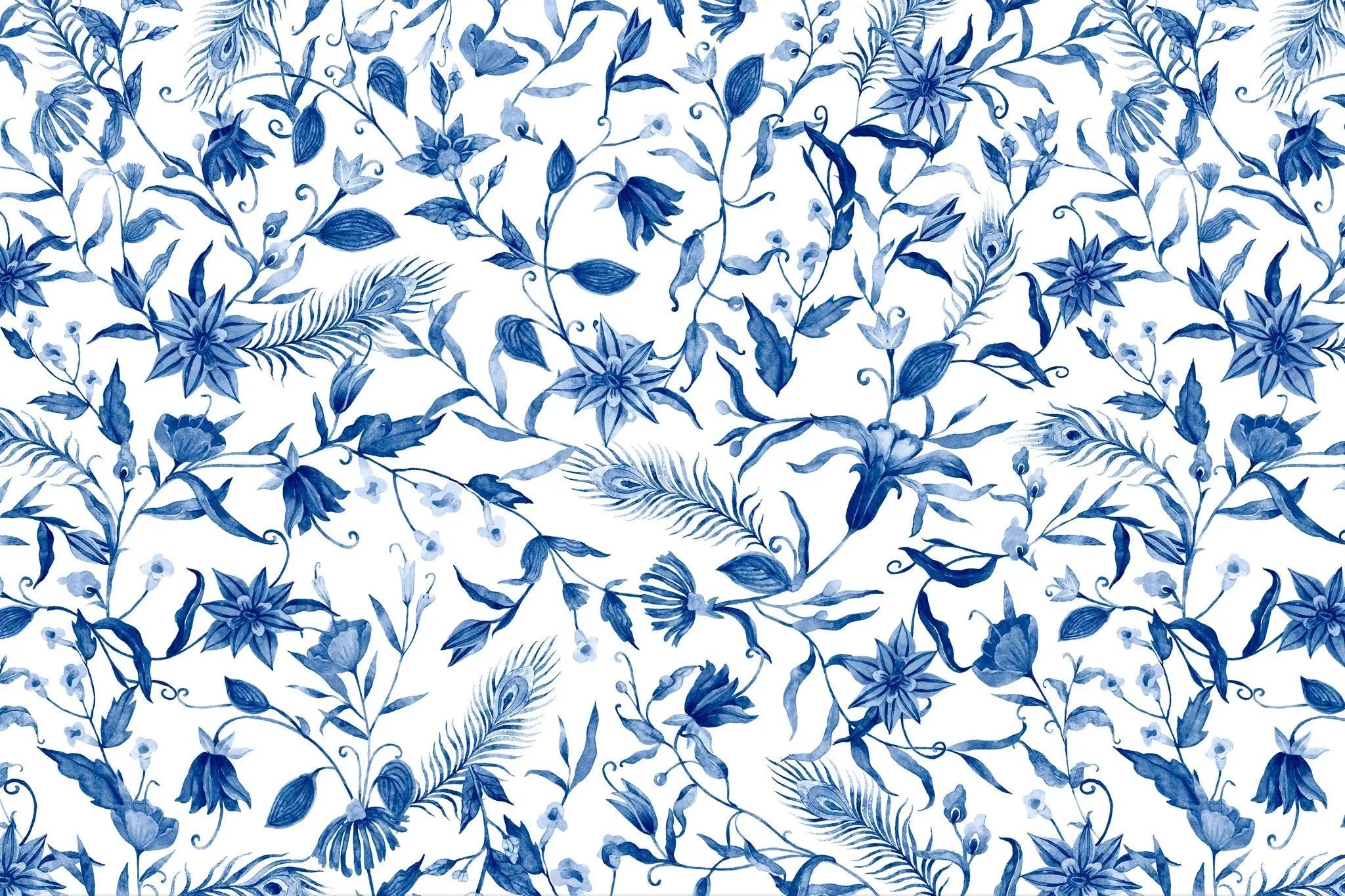 Tapet personalizat floral cu flori albastre in stil olandez dutch blue flowers