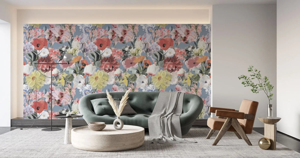 Tapet personalizat floral cu flori intr un pastel retro retro pastel flowers