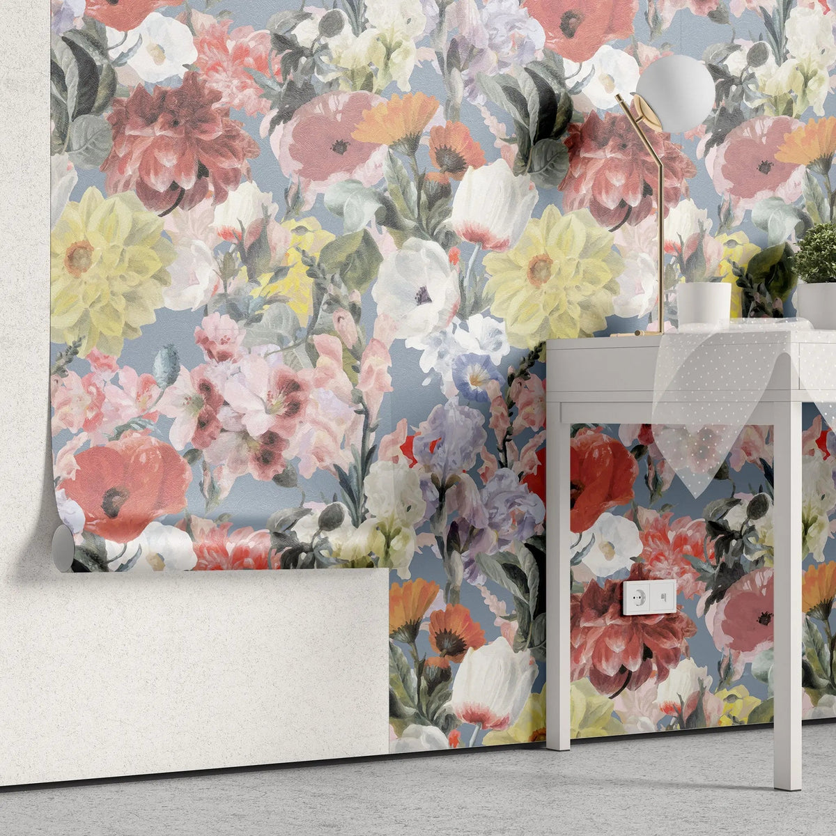 Tapet personalizat floral cu flori intr un pastel retro retro pastel flowers