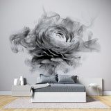 Tapet personalizat floral cu bujor in alb negru fumuriu smokey peony