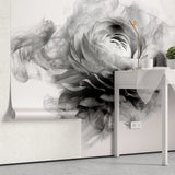 Tapet personalizat floral cu bujor in alb negru fumuriu smokey peony