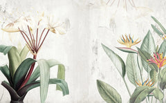 Tapet personalizat floral cu pasarea paradisului pe un perete in nunte deschise concrete bird of paradise