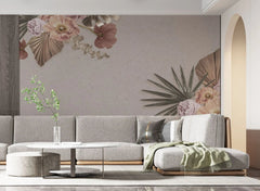 Tapet personalizat floral cu un pastel de flori pe fundal bej inchis pastel flower wall