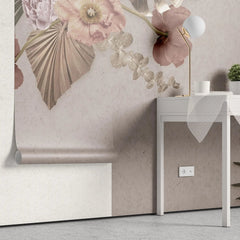 Tapet personalizat floral cu un pastel de flori pe fundal bej inchis pastel flower wall