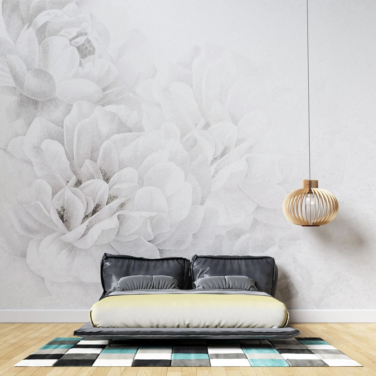 Tapet personalizat floral cu flori albe intr o atmosfera de vis white dream