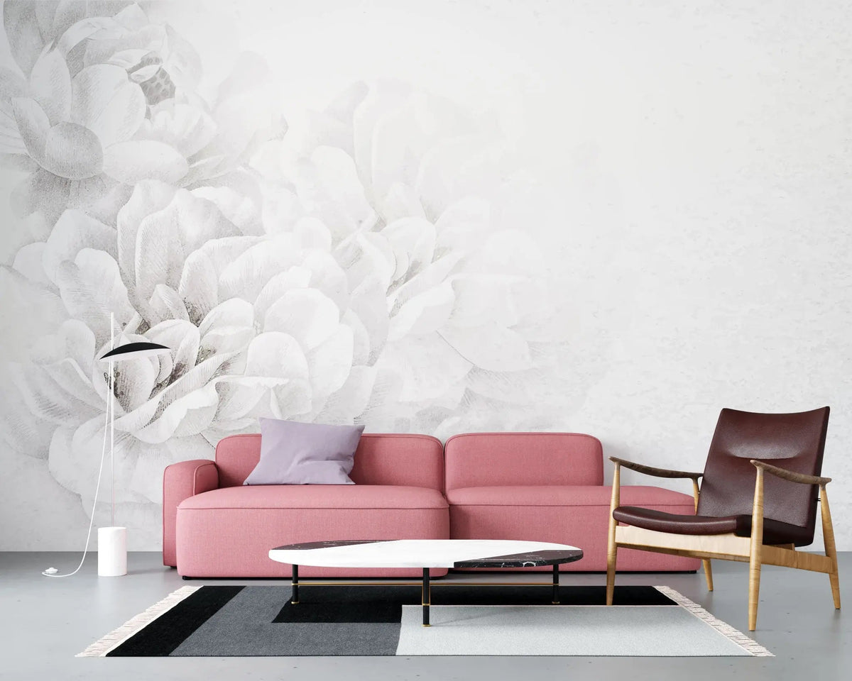 Tapet personalizat floral cu flori albe intr o atmosfera de vis white dream
