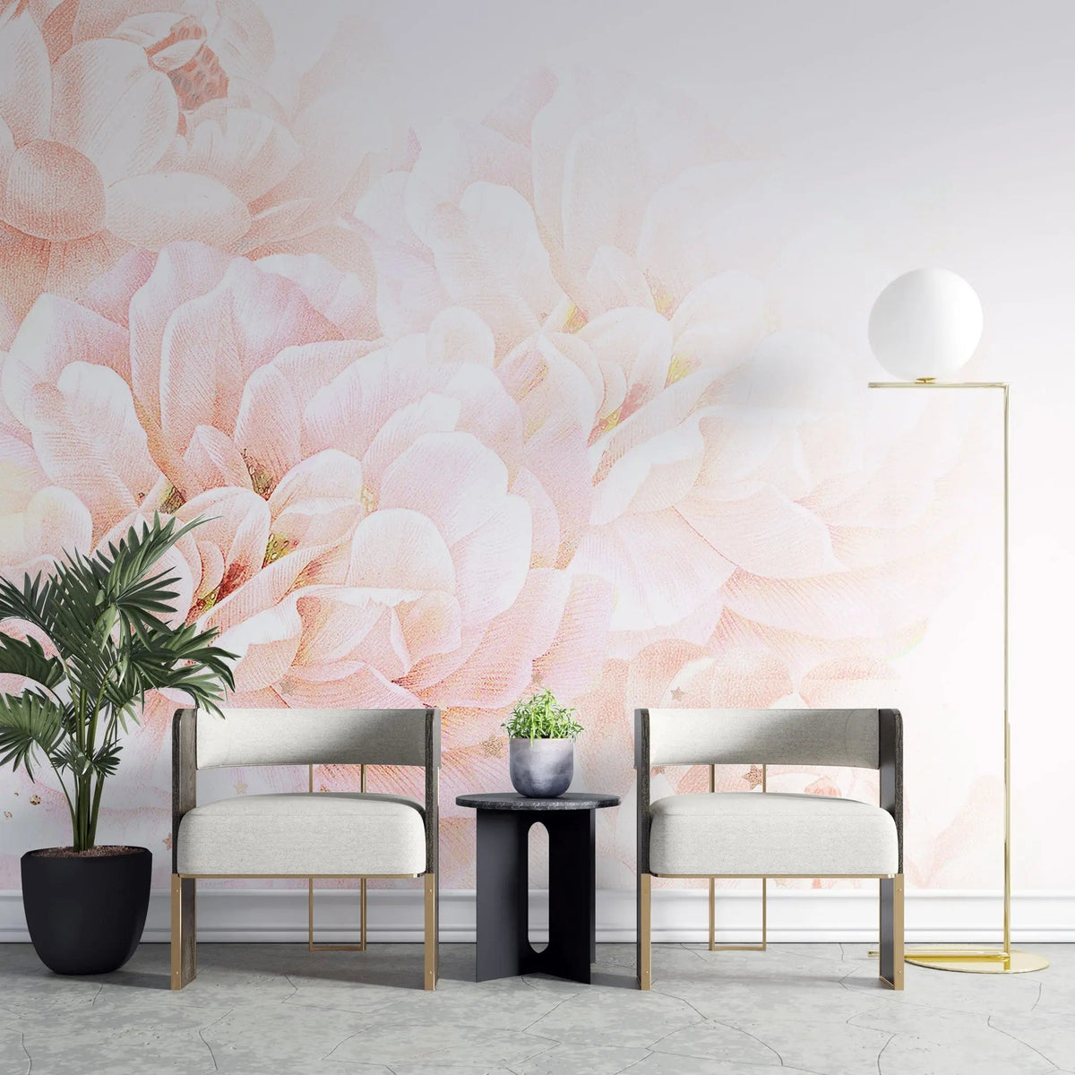 Tapet personalizat floral cu flori roz pastel pink dream