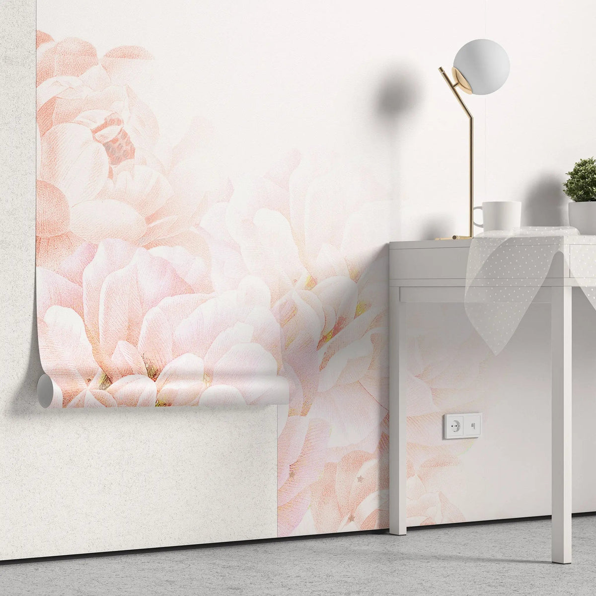 Tapet personalizat floral cu flori roz pastel pink dream
