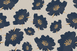 Tapet personalizat floral cu flori albastre cu pistil auriu sclipitor blue&glitter
