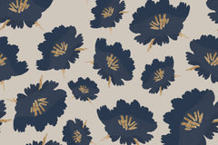 Tapet personalizat floral cu flori albastre cu pistil auriu sclipitor blue&glitter
