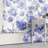 Tapet personalizat floral cu flori albastre de primavara pe un fundal alb blue spring