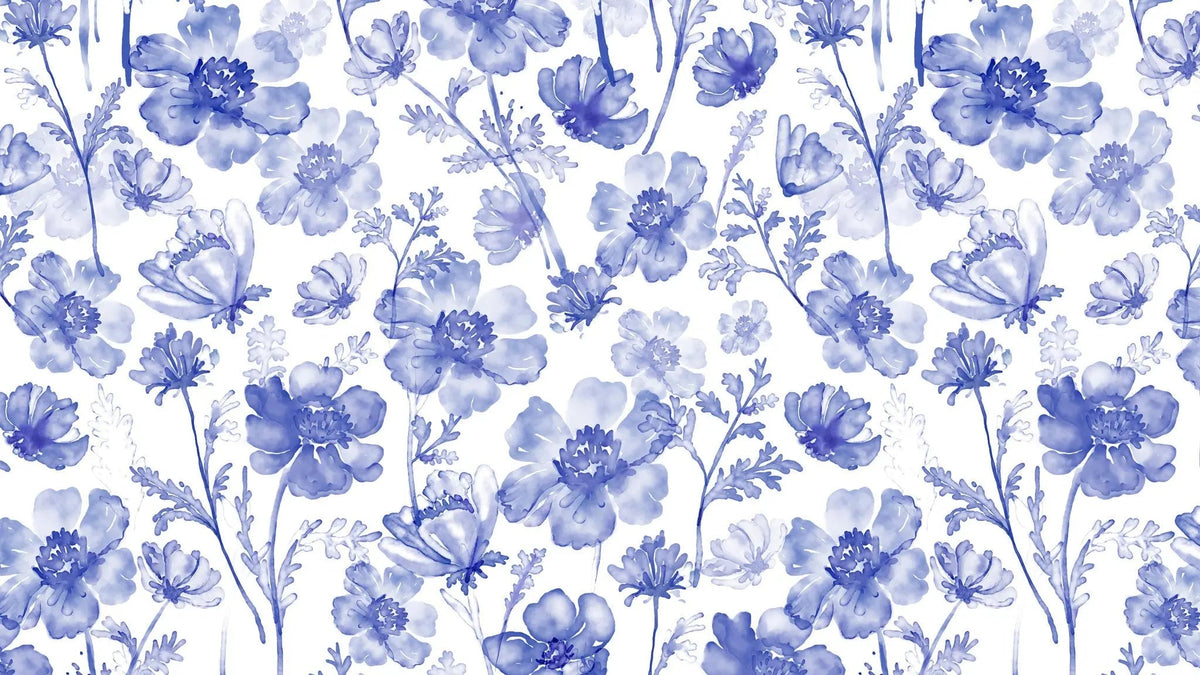 Tapet personalizat floral cu flori albastre de primavara pe un fundal alb blue spring