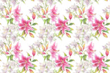 Tapet personalizat floral cu flori de crin roz pe un fundal alb pink lilies