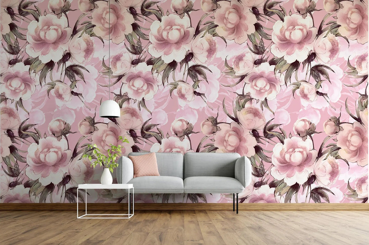 Tapet personalizat floral cu tipar de flori cu petale roz pink pattern