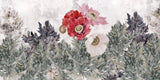 Tapet personalizat floral cu camp de flori de mac rosii si roz poppy field