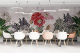 Tapet personalizat floral cu camp de flori de mac rosii si roz poppy field