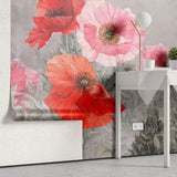 Tapet personalizat floral cu floare de mac pe perete texturat concrete poppy bloom