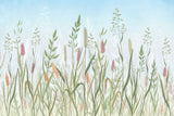 Tapet personalizat floral cu flori de camp si cer albastru serenity flower field