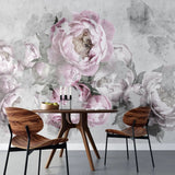 Tapet personalizat floral cu bujori rozalii pe un fundal de perete de beton concrete pink peony