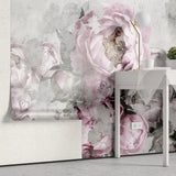 Tapet personalizat floral cu bujori rozalii pe un fundal de perete de beton concrete pink peony