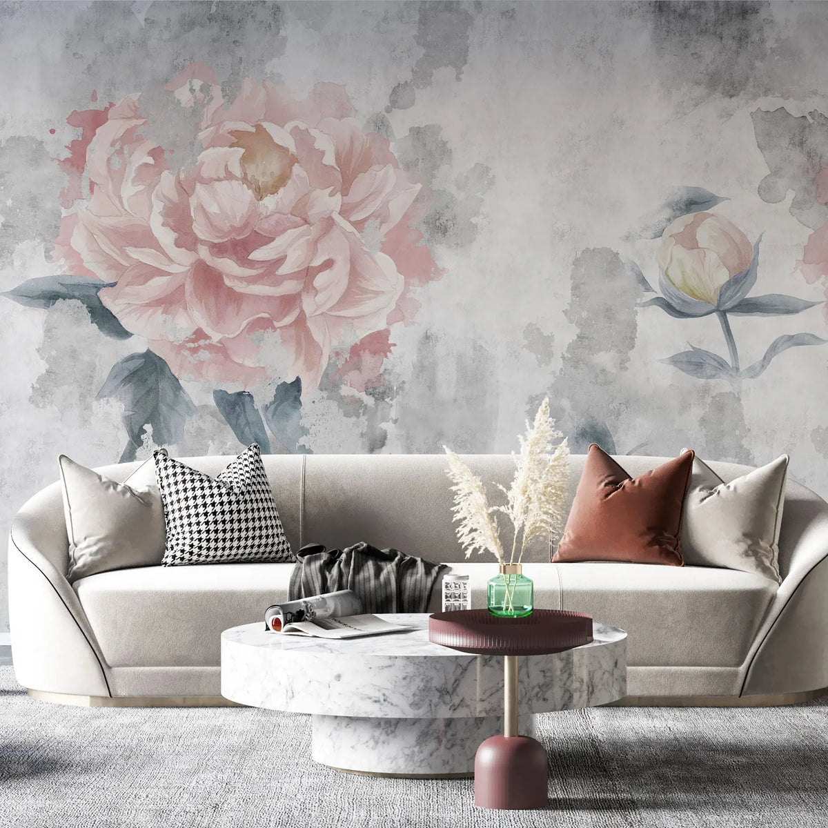 Tapet personalizat floral cu bujori infloriti pictati in pictura fada faded bloosom