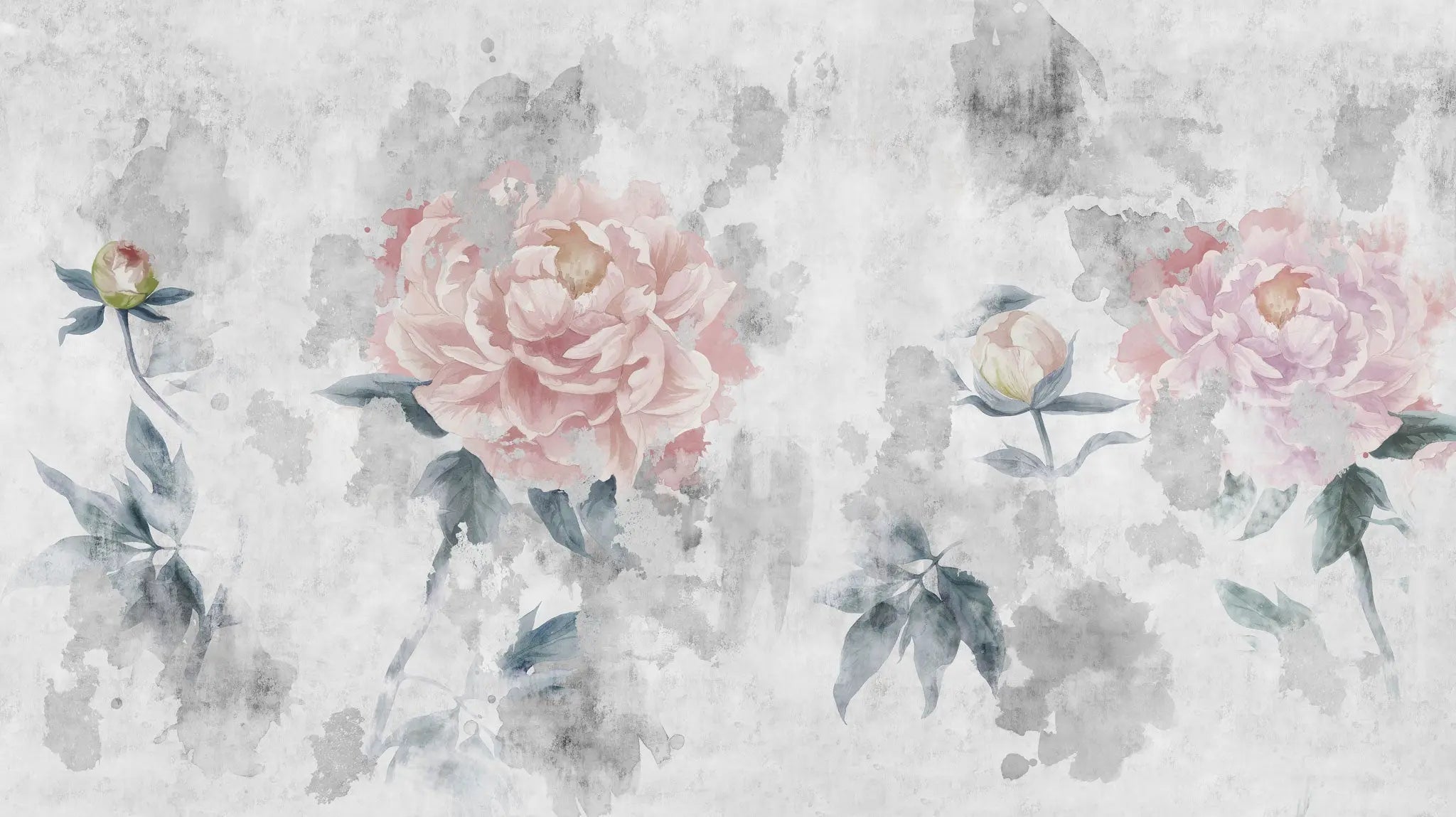 Tapet personalizat floral cu bujori infloriti pictati in pictura fada faded bloosom