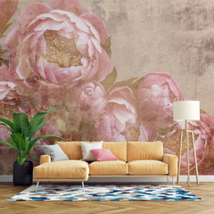 Tapet personalizat floral cu flori de bujori venetieni roz venetian peonies