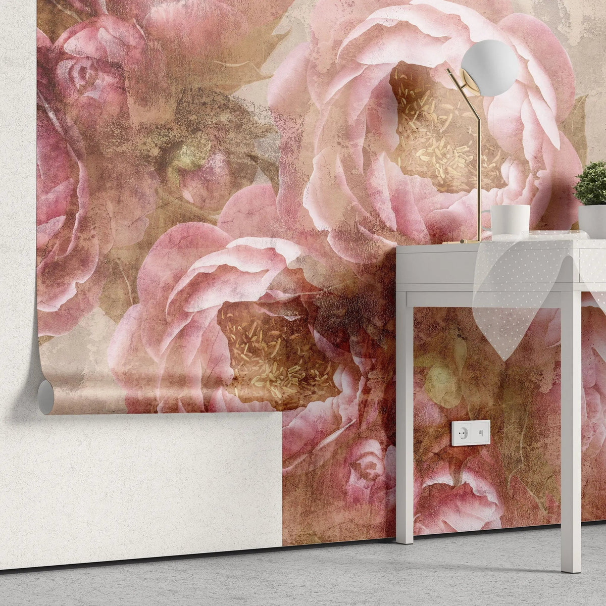 Tapet personalizat floral cu flori de bujori venetieni roz venetian peonies