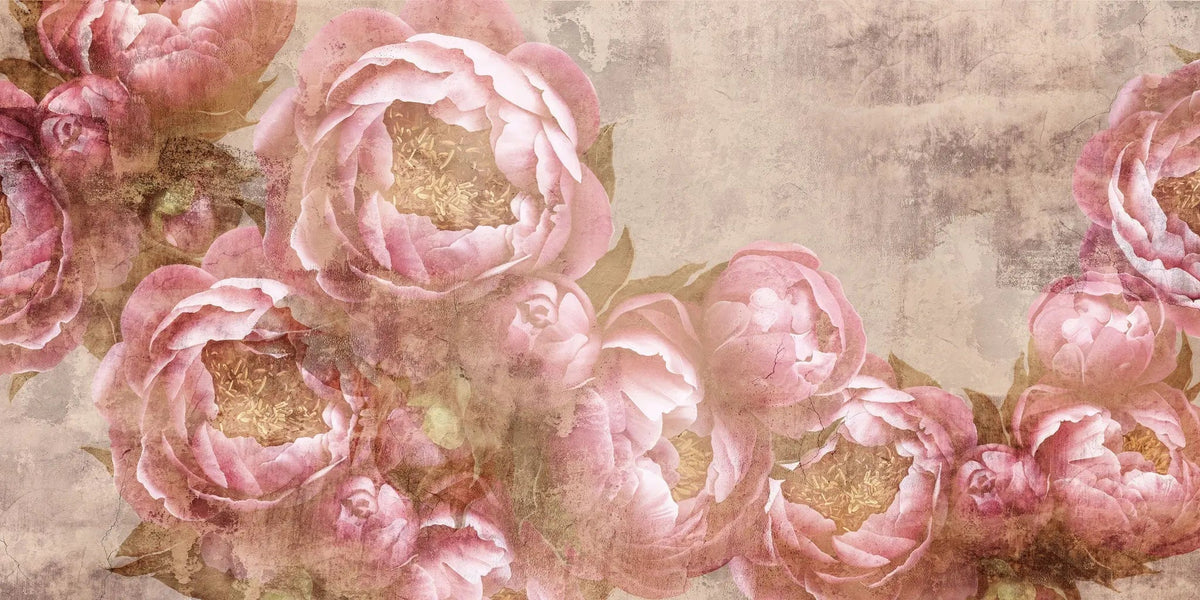 Tapet personalizat floral cu flori de bujori venetieni roz venetian peonies