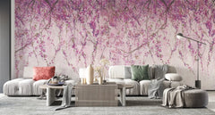 Tapet personalizat floral cu flori de wisteria in nuante de mov purple wistera