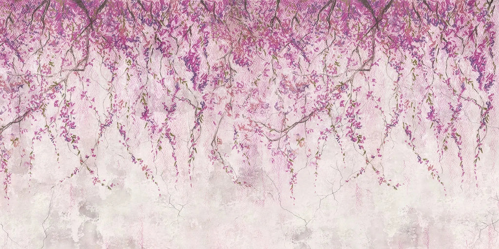 Tapet personalizat floral cu flori de wisteria in nuante de mov purple wistera