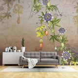 Tapet personalizat floral cu maces inflorit pe un fundal inchis bloomed rosehip dark