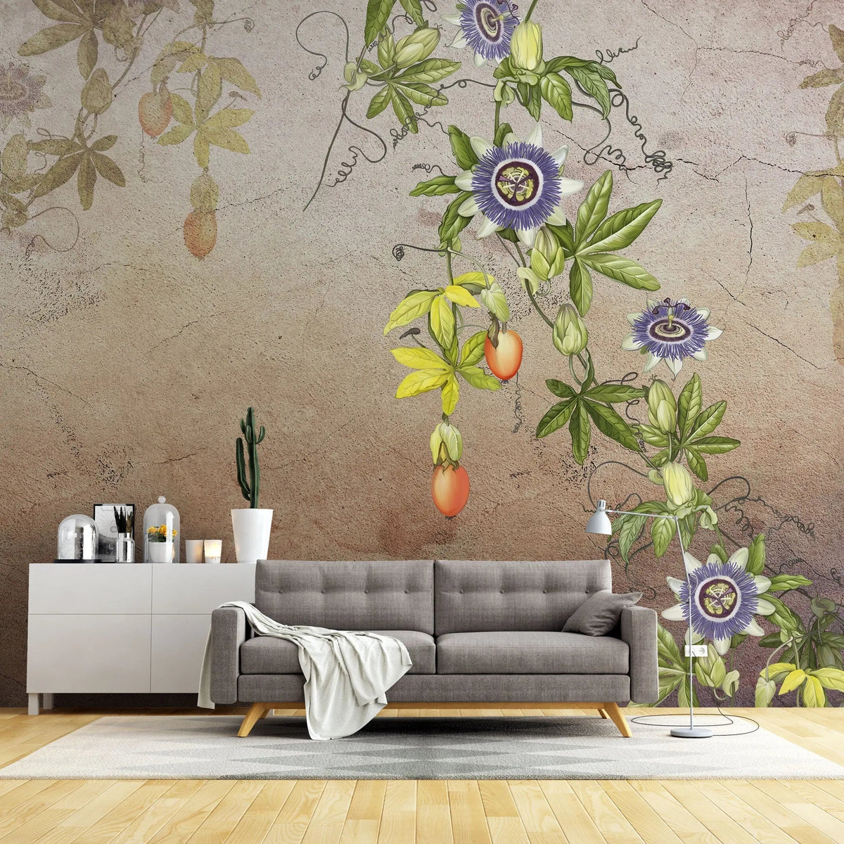 Tapet personalizat floral cu maces inflorit pe un fundal inchis bloomed rosehip dark