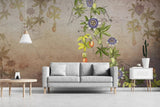 Tapet personalizat floral cu maces inflorit pe un fundal inchis bloomed rosehip dark