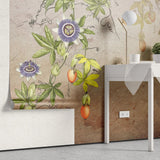 Tapet personalizat floral cu maces inflorit pe un fundal inchis bloomed rosehip dark